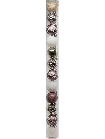 Boules de noël "bois de rose" lot de 12 en plastique d6cm