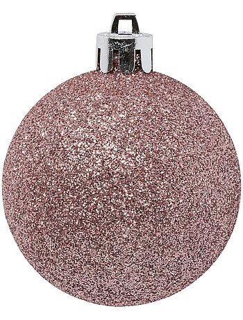 Boules de noël "bois de rose" lot de 12 en plastique d6cm