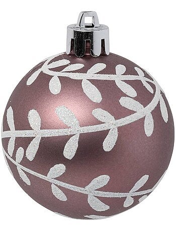 Boules de noël "bois de rose" lot de 12 en plastique d6cm