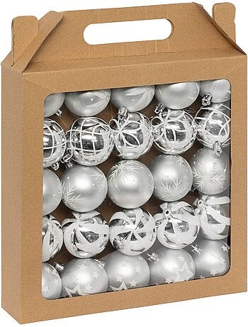 Boules de noël "colorama de noël" lot de 25 en plastique recyclé d6cm bleu doré