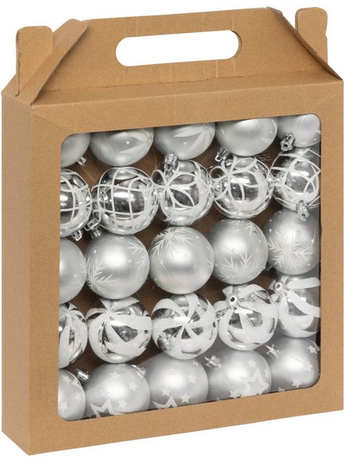 Boules de noël "colorama de noël" lot de 25 en plastique d6cm argent blanc - Kiabi Boules de noël "colorama de noël" lot de 25 en plastique d6cm argent blanc - Kiabi