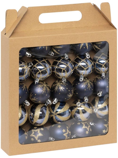 Boules de noël "colorama de noël" lot de 25 en plastique recyclé d6cm bleu doré - Kiabi
