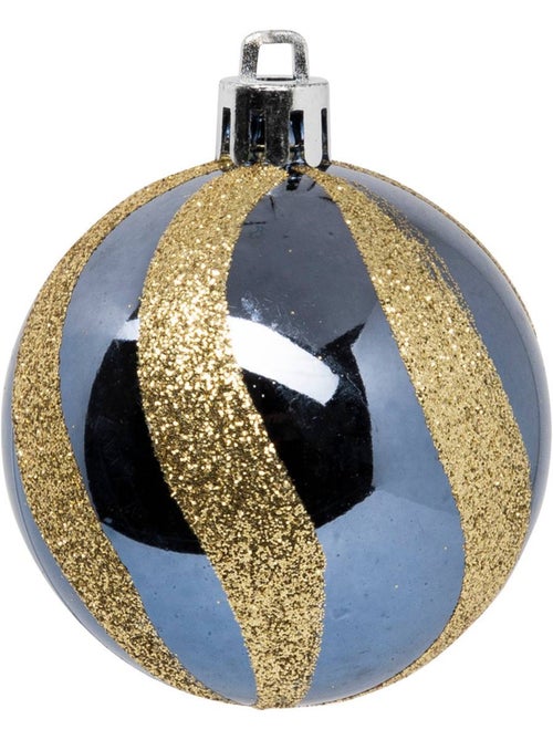 Boules de noël "colorama de noël" lot de 25 en plastique recyclé d6cm bleu doré - Kiabi