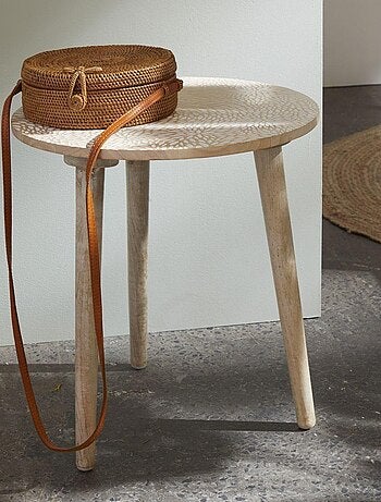 Bout de canapé imprimé motif devant bois MANGO WOOD