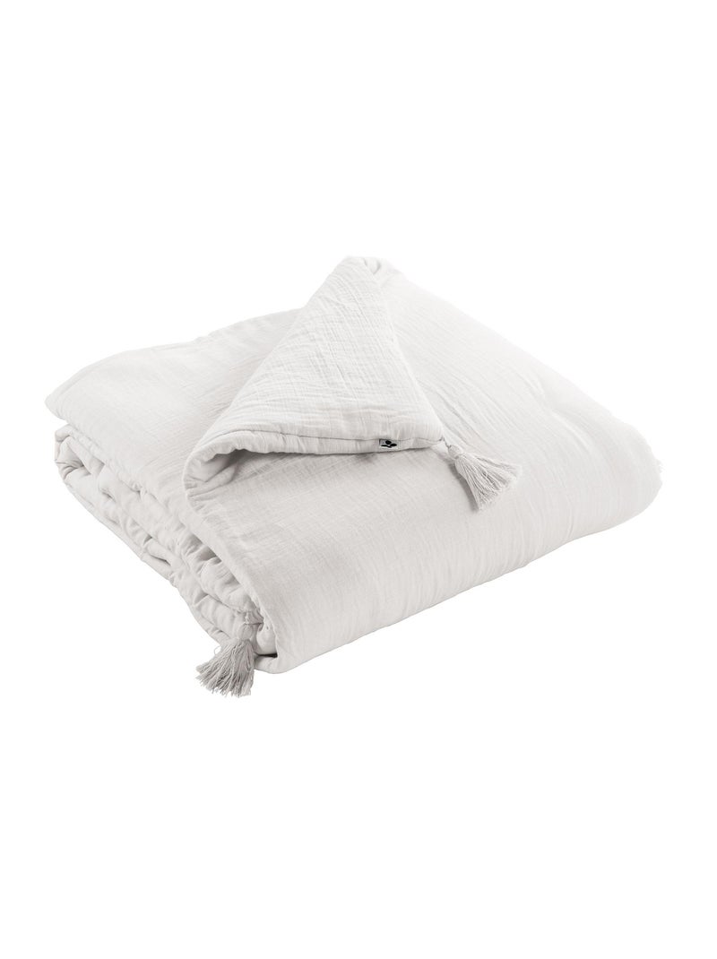Bout de lit - Double gaze de coton -  Finition pompon - Gaïa Blanc - Kiabi
