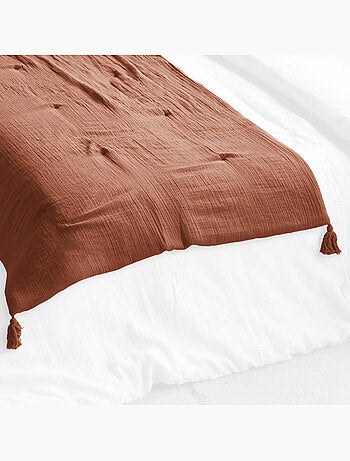 Bout de lit - Double gaze de coton - Finition pompon - Gaïa