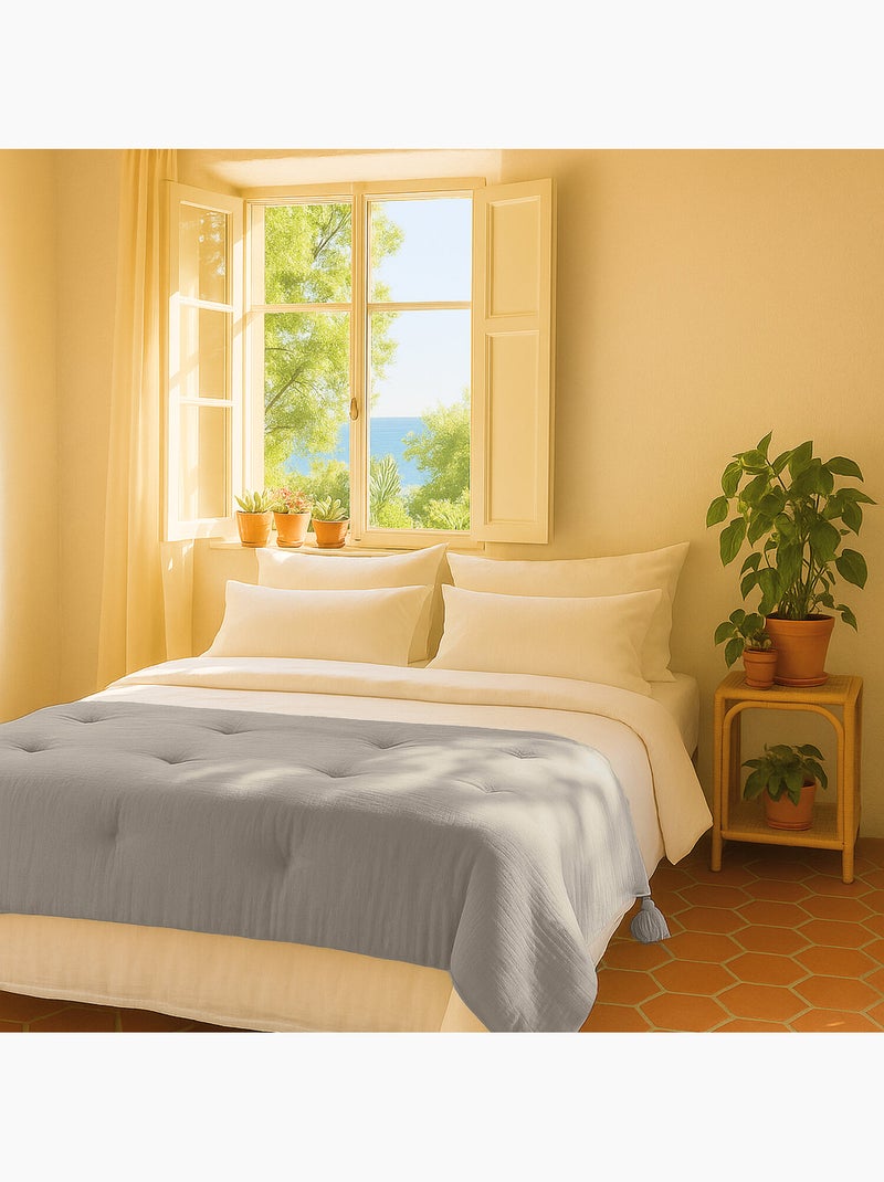 Bout de lit 100% gaze de coton Gris - Kiabi