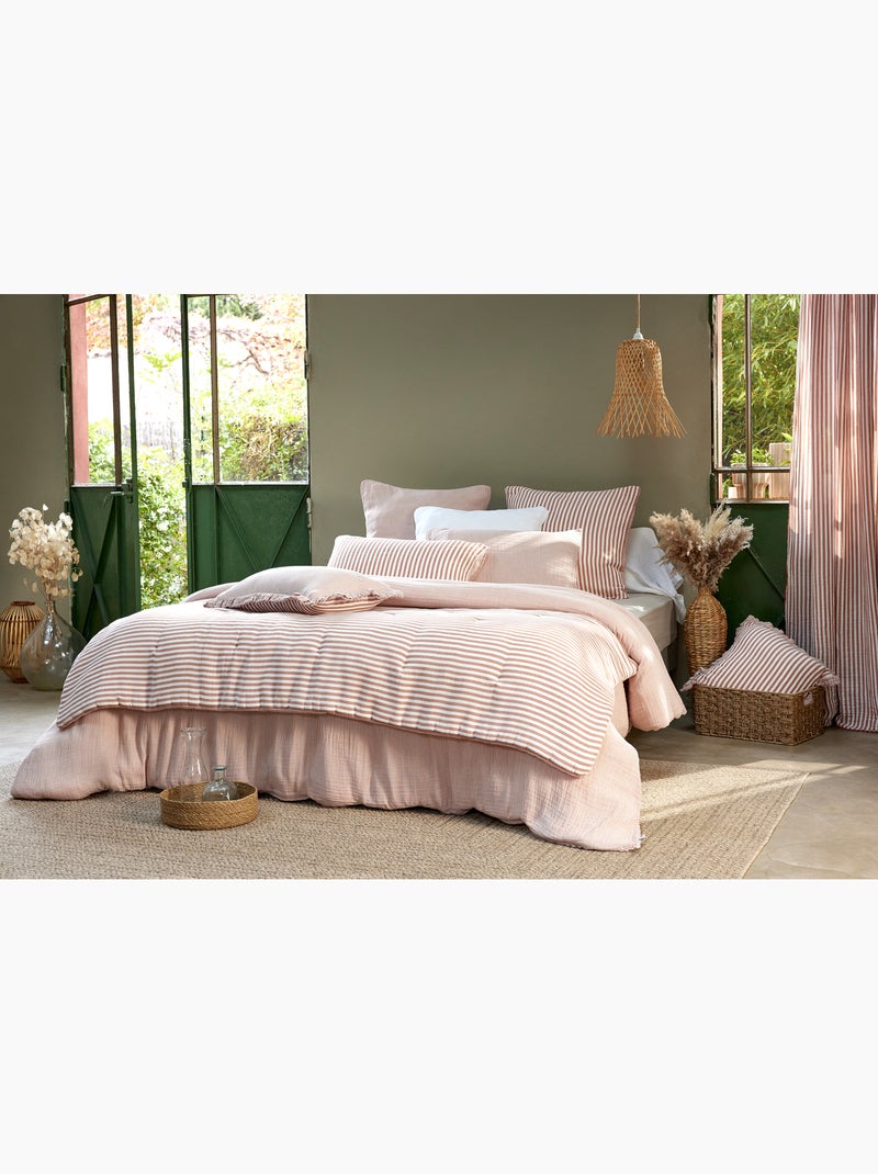 Bout de lit 90 x 200 cm en gaze de coton romie a rayure Orange - Kiabi