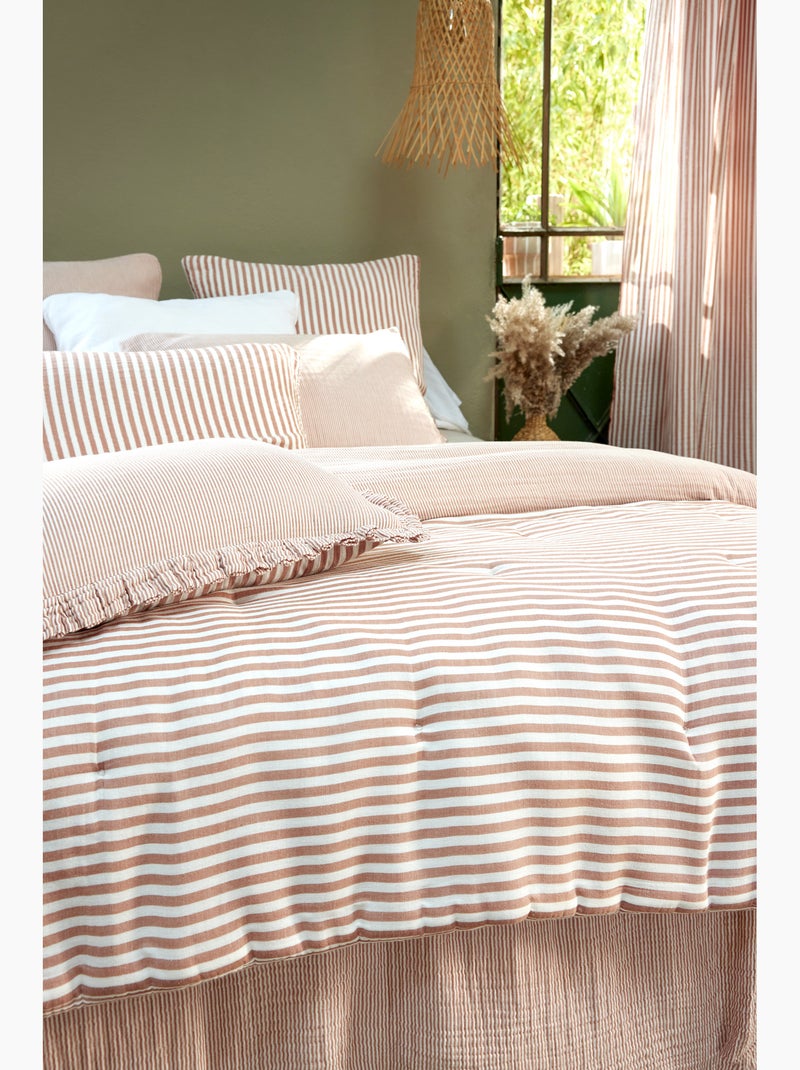 Bout de lit 90 x 200 cm en gaze de coton romie a rayure Orange - Kiabi
