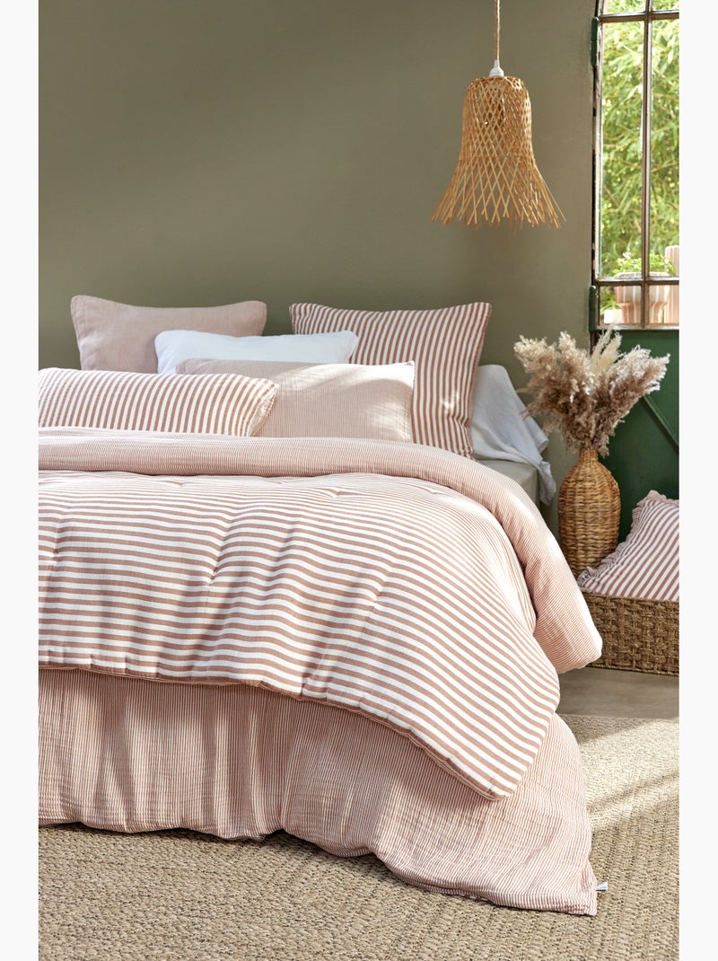 Bout de lit 90 x 200 cm en gaze de coton romie a rayure Orange - Kiabi