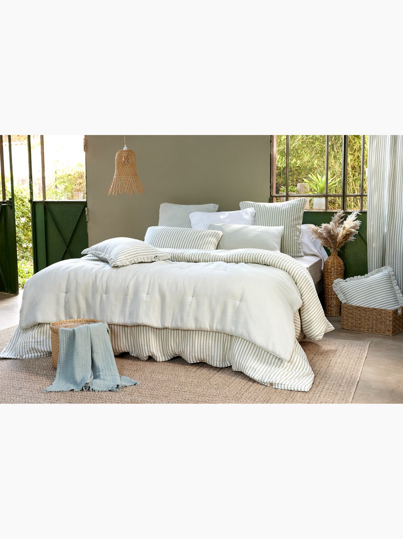 Bout de lit 90 x 200 cm en gaze de coton romie a rayure Vert - Kiabi