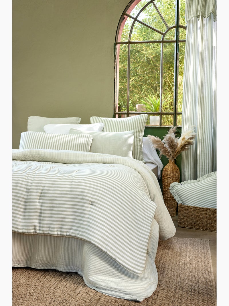 Bout de lit 90 x 200 cm en gaze de coton romie a rayure Vert - Kiabi