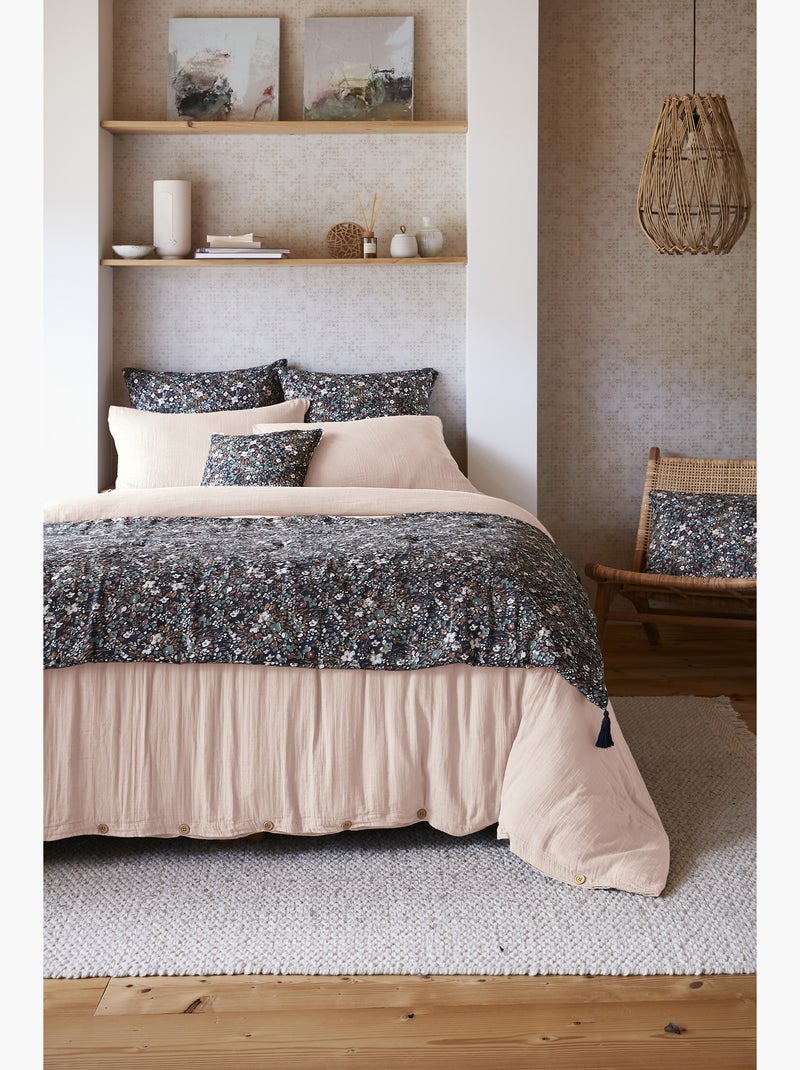 Bout de lit – Double Gaze de Coton Imprimée – Capucine Minuit Bleu foncé - Kiabi