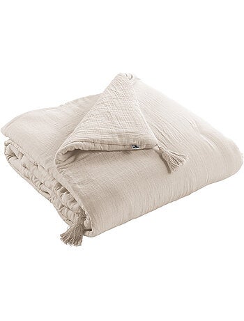 Bout de Lit – Double Gaze de Coton unie - Finition pompon - Gaïa