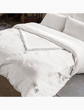 Bout de Lit – Double Gaze de Coton unie - Finition pompon - Gaïa