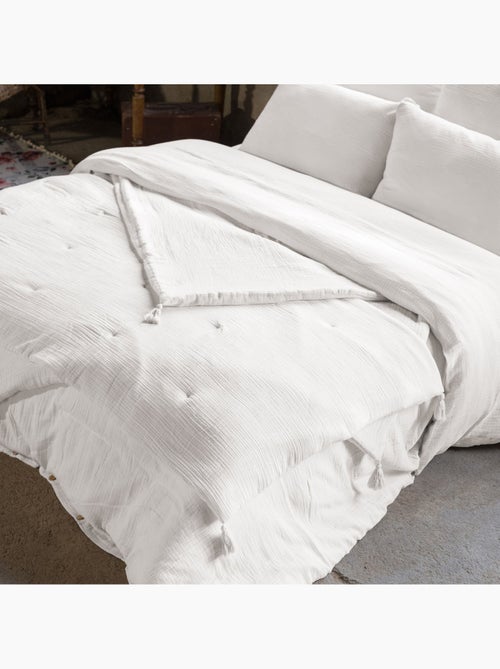 Bout de Lit – Double Gaze de Coton unie - Finition pompon - Gaïa - Kiabi