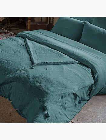 Bout de Lit – Double Gaze de Coton unie - Finition pompon - Gaïa