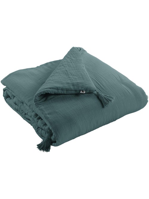 Bout de Lit – Double Gaze de Coton unie - Finition pompon - Gaïa - Kiabi