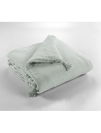 Bout de Lit – Double Gaze de Coton unie - Finition pompon - Gaïa