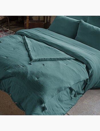 Bout de Lit – Double Gaze de Coton unie - Finition pompon - Gaïa