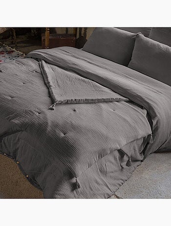 Bout de Lit – Double Gaze de Coton unie - Finition pompon - Gaïa