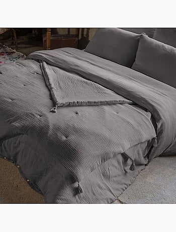 Bout de Lit – Double Gaze de Coton unie - Finition pompon - Gaïa