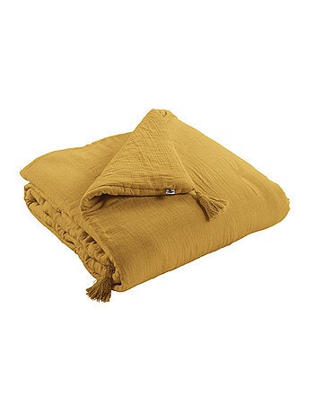 Bout de Lit – Double Gaze de Coton unie - Finition pompon - Gaïa