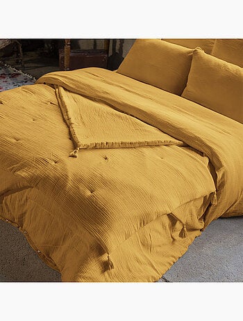 Bout de Lit – Double Gaze de Coton unie - Finition pompon - Gaïa