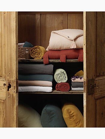 Bout de Lit – Double Gaze de Coton unie - Finition pompon - Gaïa