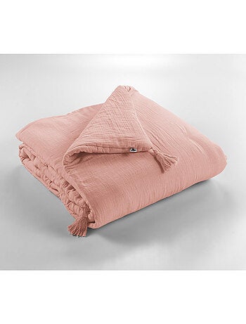 Bout de Lit – Double Gaze de Coton unie - Finition pompon - Gaïa