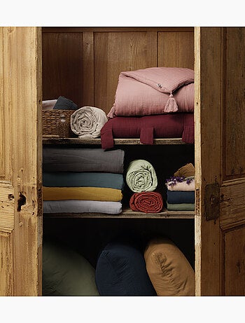 Bout de Lit – Double Gaze de Coton unie - Finition pompon - Gaïa