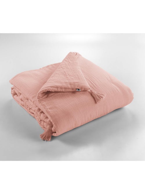 Bout de Lit – Double Gaze de Coton unie - Finition pompon - Gaïa - Kiabi