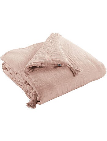 Bout de lit – double gaze de coton unie - finition pompon - gaïa