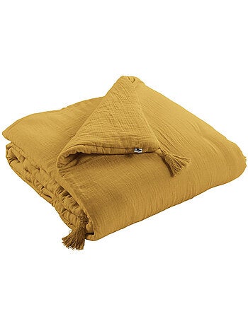 Bout de lit – double gaze de coton unie - finition pompon - gaïa