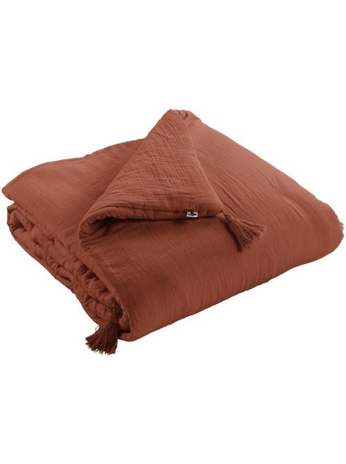 Bout de Lit – Double Gaze de Coton unie - Finition pompon - Gaïa - Kiabi