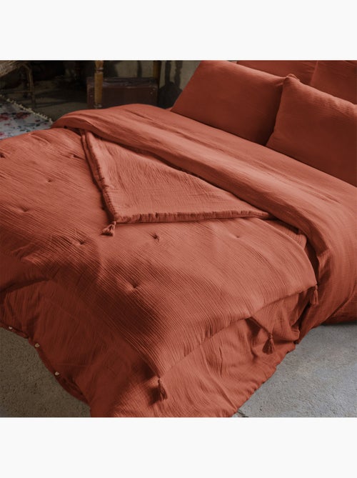 Bout de Lit – Double Gaze de Coton unie - Finition pompon - Gaïa - Kiabi