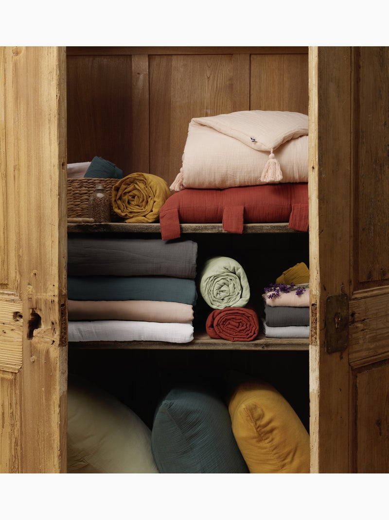 Bout de Lit – Double Gaze de Coton unie - Finition pompon - Gaïa Terracotta - Kiabi