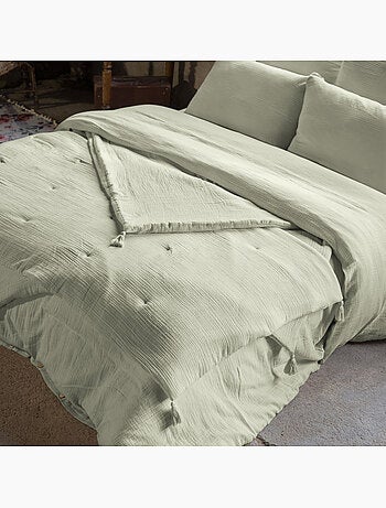 Bout de Lit – Double Gaze de Coton unie - Finition pompon - Gaïa