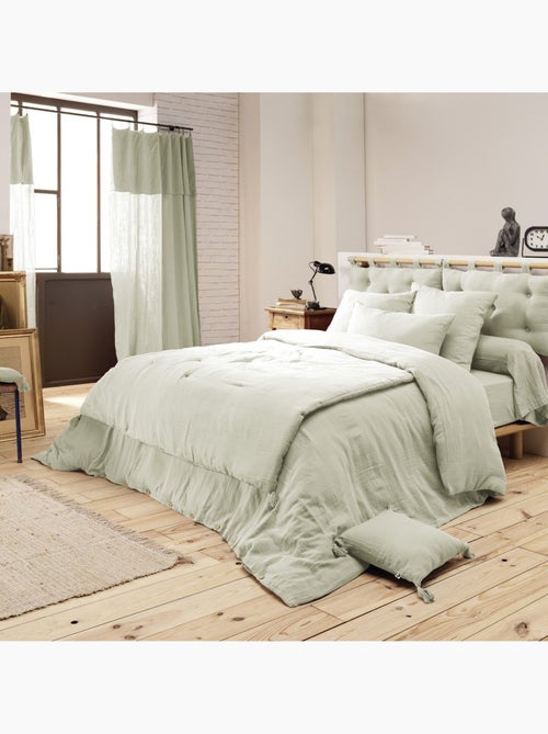 Bout de Lit – Double Gaze de Coton unie - Finition pompon - Gaïa - Kiabi