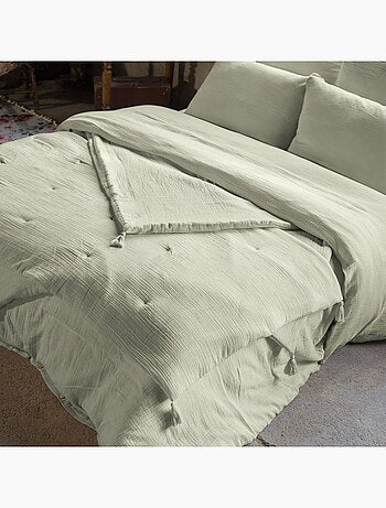 Bout de Lit – Double Gaze de Coton unie - Finition pompon - Gaïa