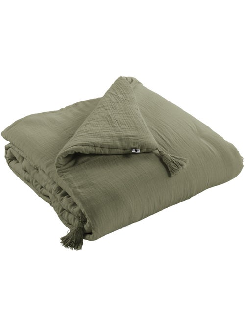 Bout de Lit – Double Gaze de Coton unie - Finition pompon - Gaïa - Kiabi
