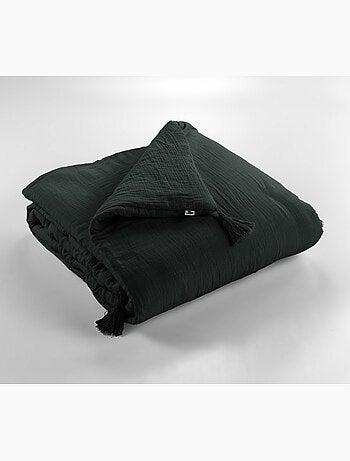 Bout de lit – double gaze de coton unie - finition pompon - gaïa