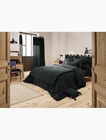 Bout de lit – double gaze de coton unie - finition pompon - gaïa