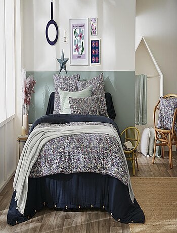 Bout de lit gaze de coton Malia fleuri