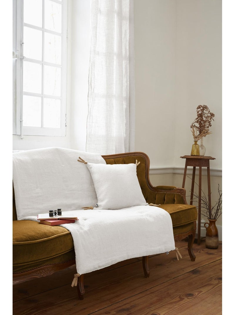 Bout de Lit – Lin Lavé Français Luxe Soline – Paprika Blanc - Kiabi