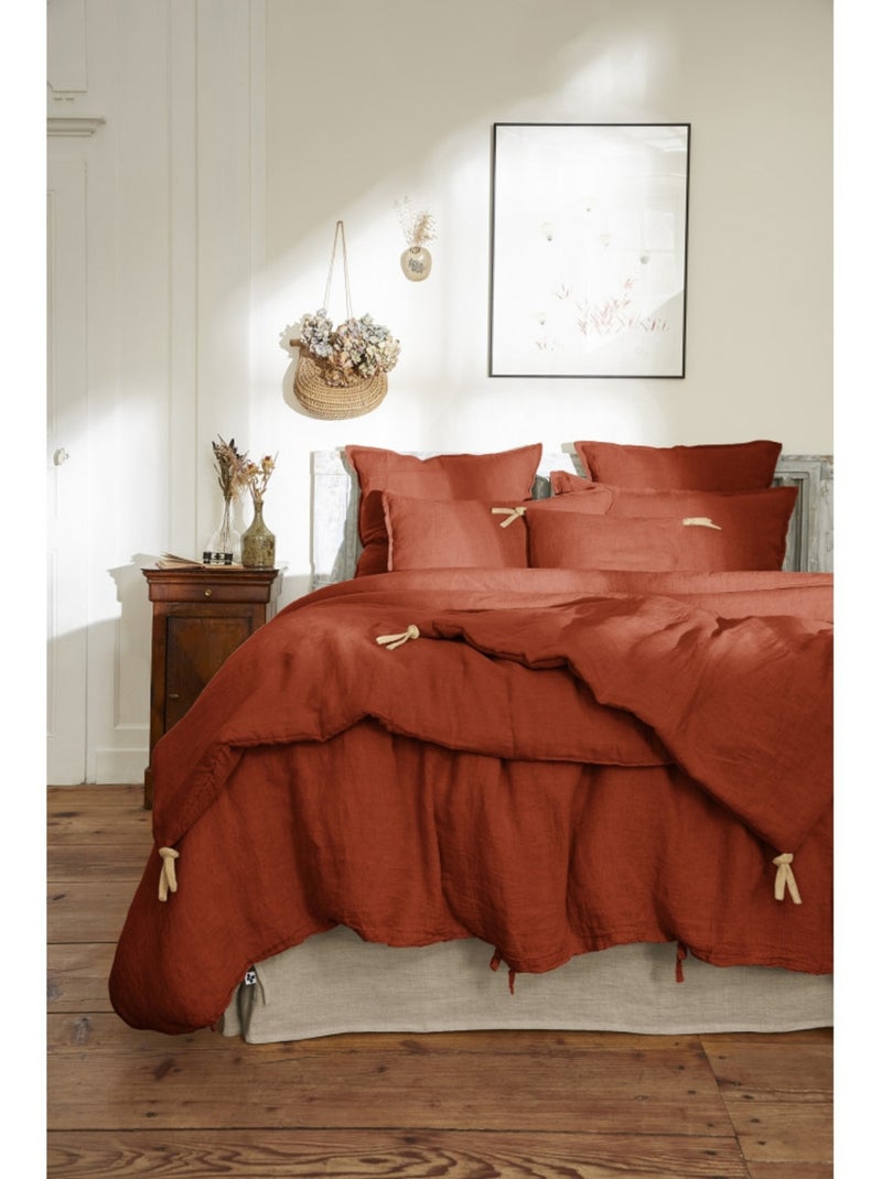 Bout de Lit – Lin Lavé Français Luxe Soline – Paprika Orange - Kiabi
