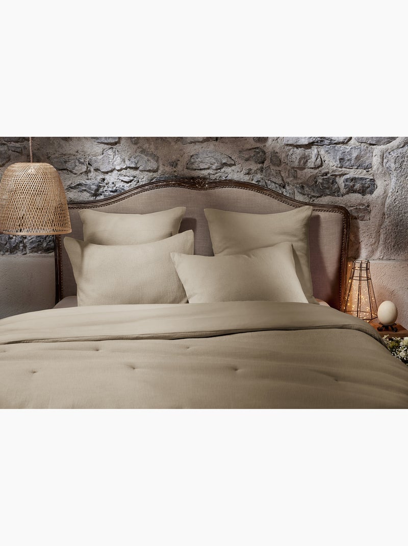 Bout de lit réversible nid d'abeille/coton lavé Beige Ficelle - Kiabi