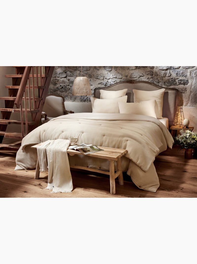 Bout de lit Réversible Nid d'abeille/Coton lavé Beige - Kiabi