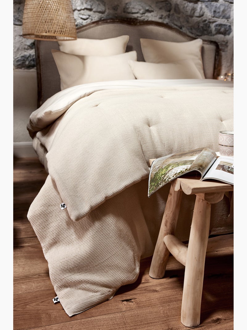 Bout de lit Réversible Nid d'abeille/Coton lavé Beige - Kiabi