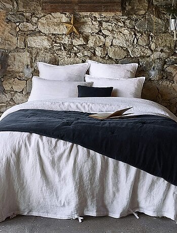 Bout de lit velours de coton bleu marine 90x200